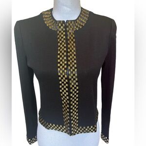 Evan Picone Black/gold Sweater Long Sleeve Size Petite Pit To Pit 17” (XS-S)